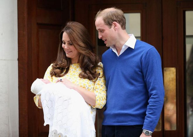 The Duke and Duchess of Cambridge present their second-born, a baby girl named Princess Charlotte, to the world as they depart the Lindo Wing at St. Mary's Hospital.

Photo: Getty