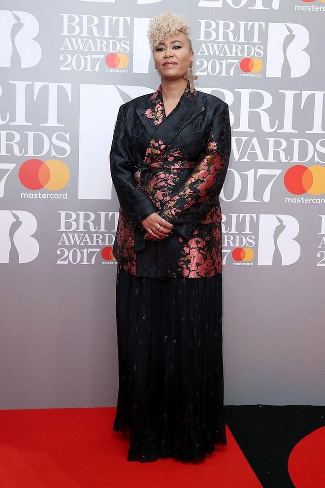 Emeli Sande wore a floor-length skirt and patterned kimono. Photo: Getty