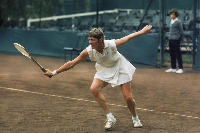As if like an obvious progression—well, it only made sense—in the ’70s, the clothes got tighter and shorter. So did the tennis stars: The women were fitter, leaner (not meaner) and a lot athletic, as well. Margaret Court’s famous words, “I guess with myself, I was probably the first woman to lift weights and do circuit training and to run the sand hills… “ Photo: Getty