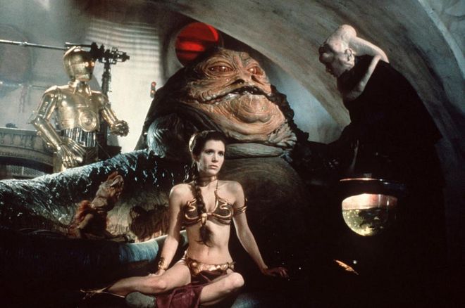 Though the late Carrie Fisher drew attention to how problematic it was, the bondage-inspired two-piece remains firmly in the HOF of movie costumes. Photo: Getty