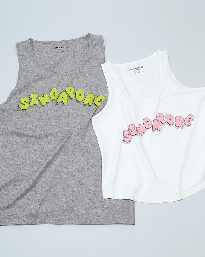“KAWS:HOLIDAY SINGAPORE” Tank Top, Grey (Men); White (Women), US$50 each (about $68) (Photo: AllRightsReserved)