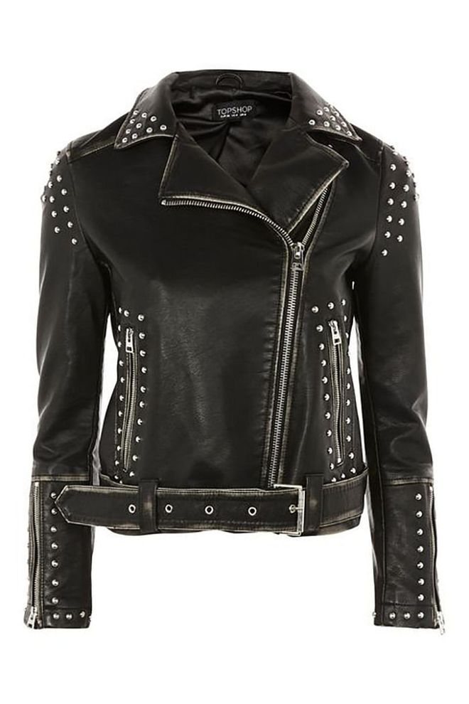 Topshop leather jacket, $130, topshop.com.