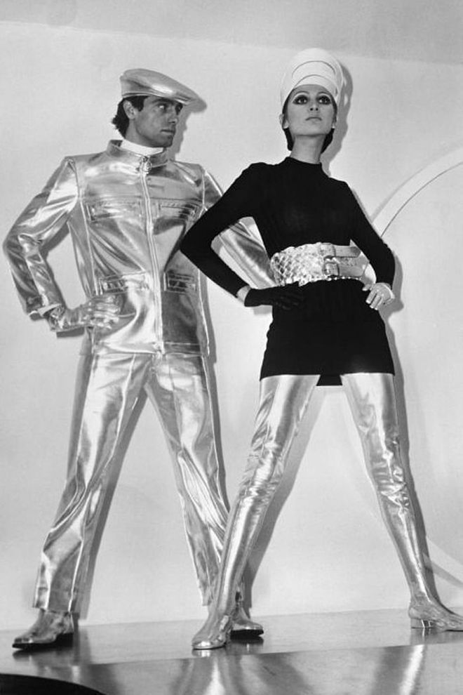 Let us all be grateful in knowing that the fashion of the future never actually ended up looking like this. These metallic skin-tight pants are nobody's friend. Photo: Getty 