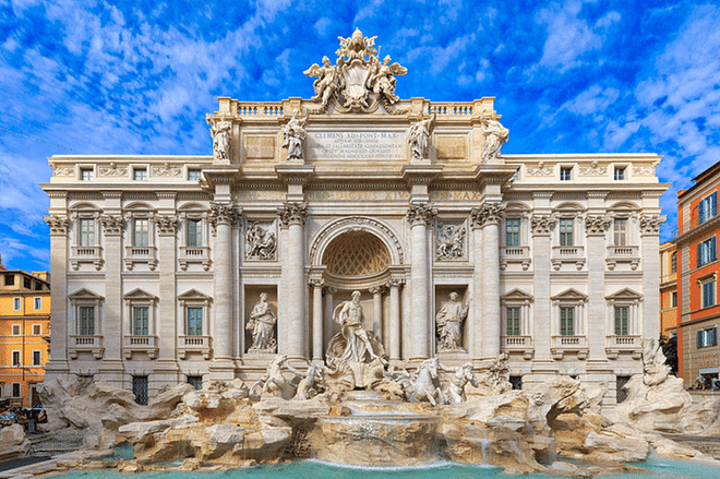 The Trevi Fountain may date back to the 1700s, but the tradition of wishing on a coin and throwing it into the fountain is actually much newer—in fact, it can be traced back to the Academy Award-winning 1954 film "Three Coins in the Fountain." The ritual of throwing a coin with your right hand backward over your left shoulder into the fountain has caught on in a big way since then; workers have to sweep the fountain nightly to keep all of the thrown coins from building up, with the proceeds going to the Catholic non-profit Caritas to help those in need, because good karma is the best kind of luck.
Photo: Getty