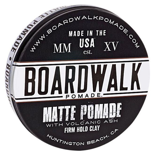 Slick on this water-based clay-type pomade that holds your coiffure in place with a non-greasy flexibility—and it washes out easily. The mattifying finish comes courtesy of volcanic ash, which also helps to reduce visible residue.

Matte Pomade, $33, Boardwalk Pomade from Sultans of Shave