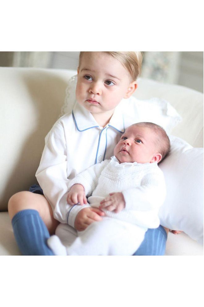 Can we say #silblinggoals? Duchess Kate snapped this lovely photo of big brother George cradling then newborn sister Charlotte at their family home in Norfolk, UK. Photo: Instagram 