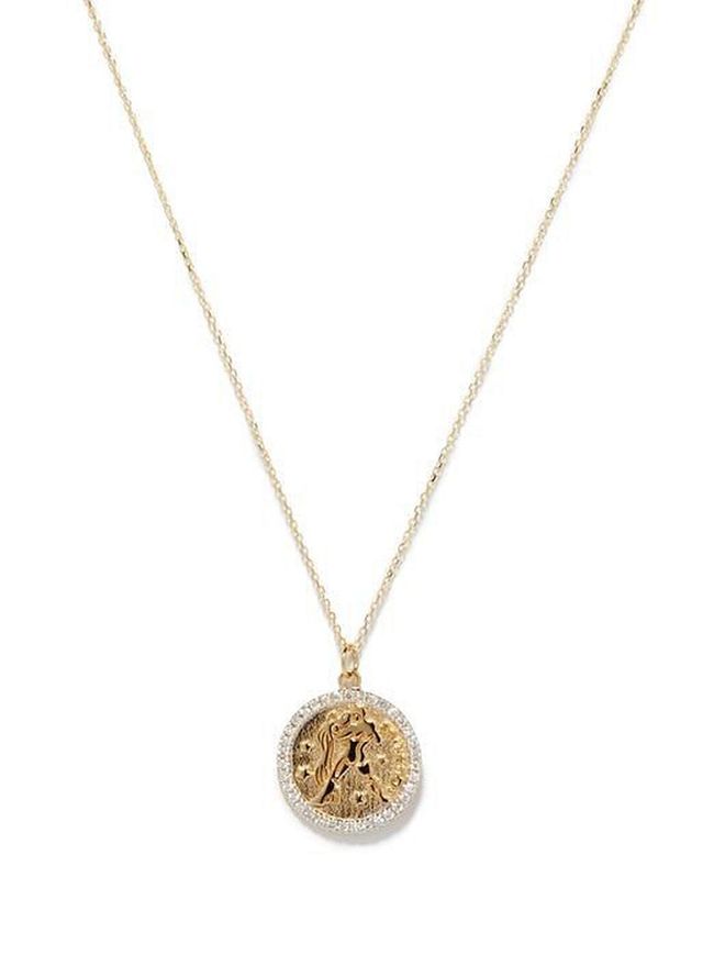 Aquarius large diamond & 14kt gold zodiac necklace (Photo: Mateo)