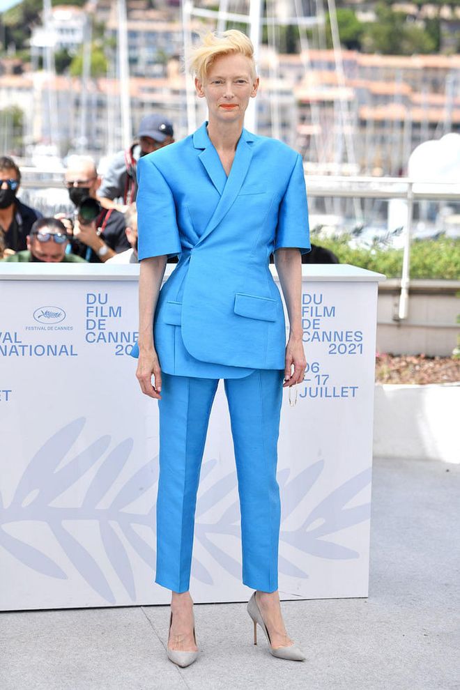 Tilda Swinton attends the "The French Dispatch" photocall during the 74th annual Cannes Film Festival on July 13, 2021 in Cannes, France. (Photo: Lionel Hahn/Getty Images)