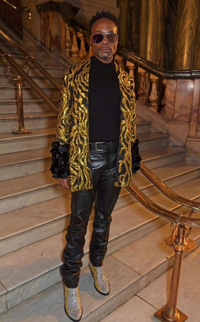 Billy Porter teamed his leather trousers and black roll-neck with a Halpern gold jacket.

Photo: Courtesy