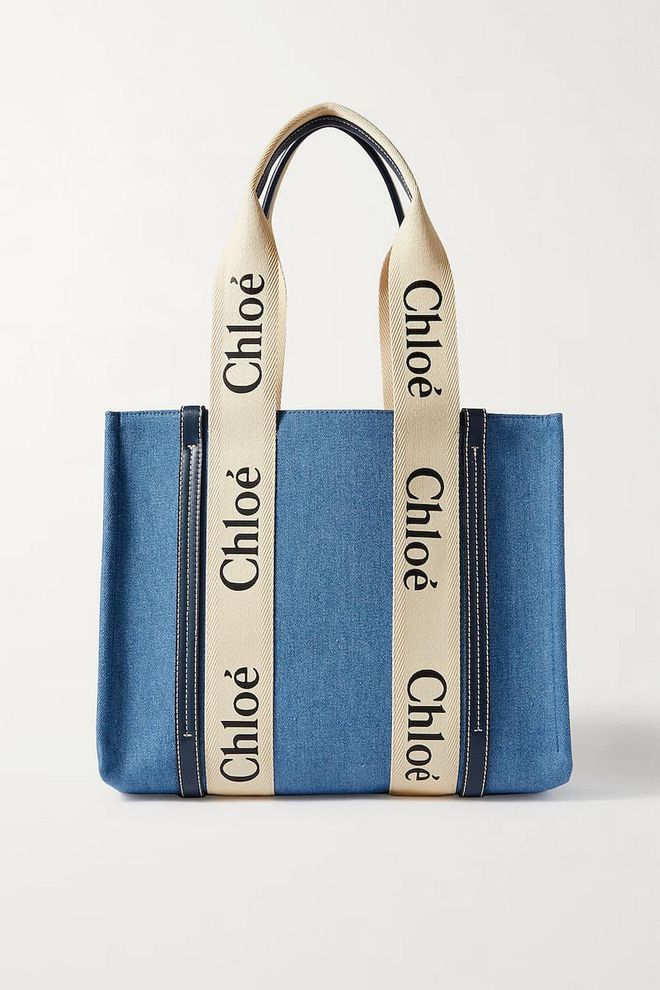 Woody Medium Leather-Trimmed Denim Tote, $1,677, Chloé at Net-a-Porter
