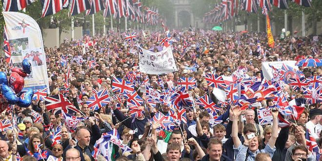 The streets of London were full of supporters waving mini Union Jack flags.Photo: Getty