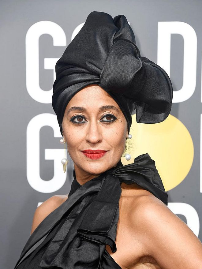 Tracee's gorgeous silk turban with Irene Neuwirth jewellery is a match made in heaven. We are loving the modern pearl design. Photo: Getty 