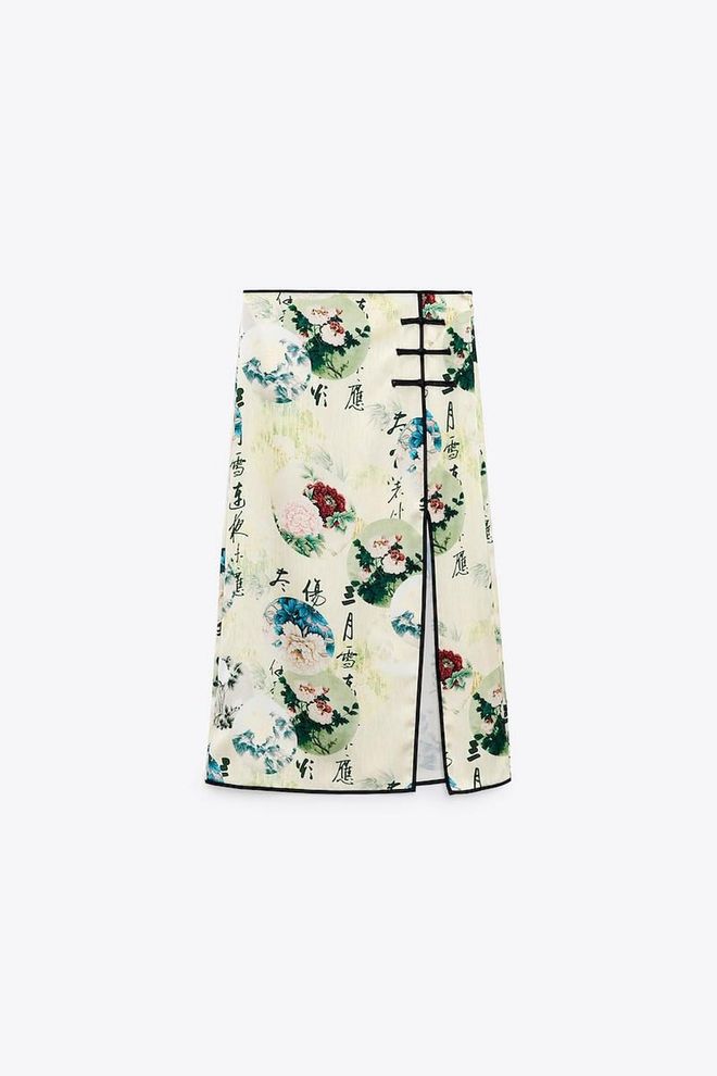 Printed Satin Skirt, $59.90, Zara
