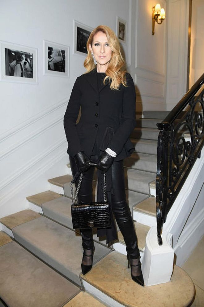 In an all black and leather ensemble at the Christian Dior Haute Couture Fall 2016 show in Paris.
Photo: Getty