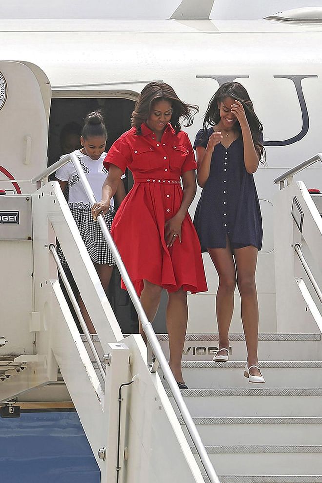Malia, Sasha and Michelle Obama arriving in Venice, Italy. Photo: Getty