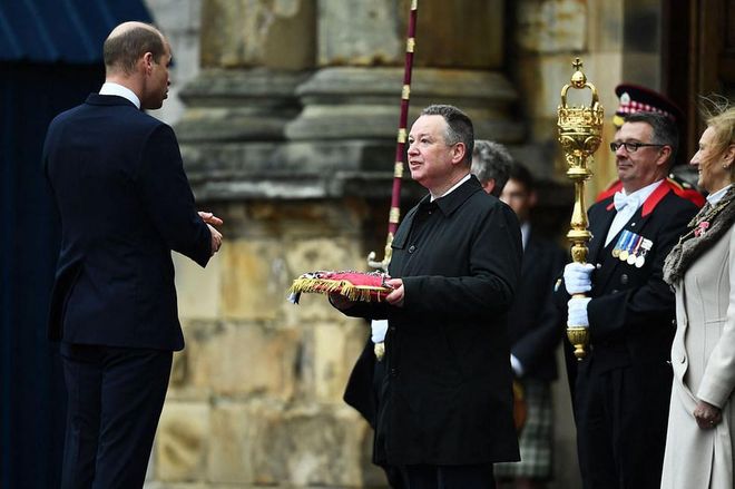 Being formally welcomed as Lord High Commissioner in the Ceremony of the Keys on the forecourt of the Palace of Holyroodhouse on May 21, 2021 in Edinburgh, Scotland. (Photo: Jeff J Mitchell/Getty Images)