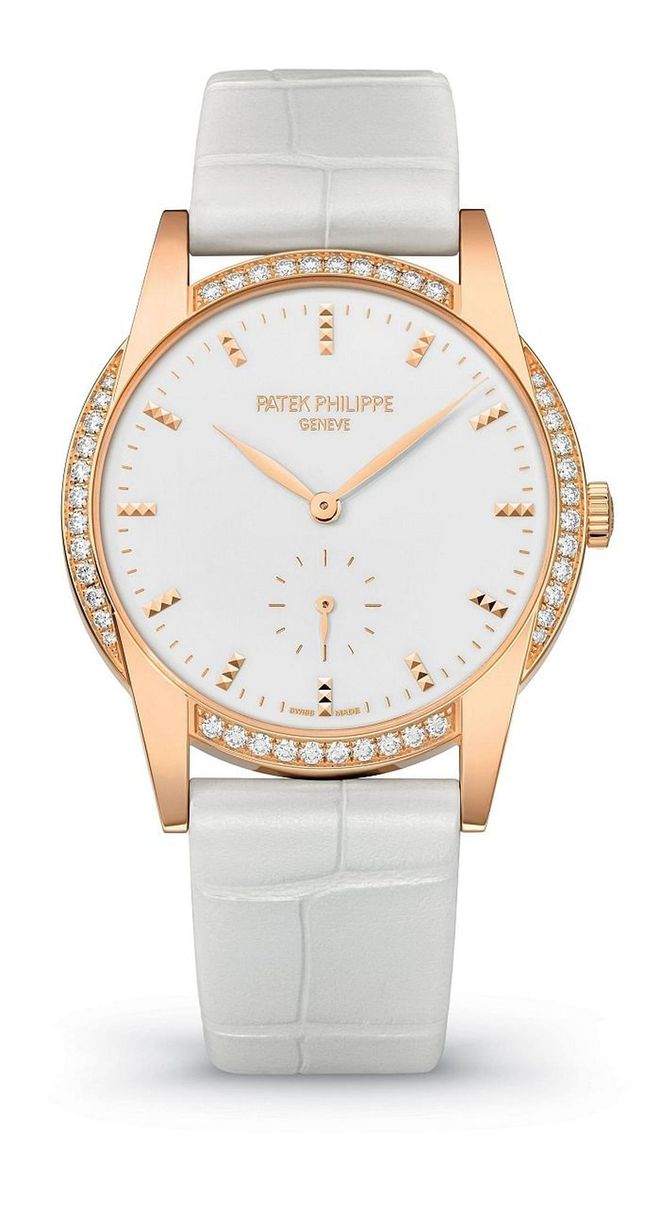 This rose-gold watch is set with 44 brilliant cut diamonds of various sizes. <b>Patek Philippe, $27,200</b>