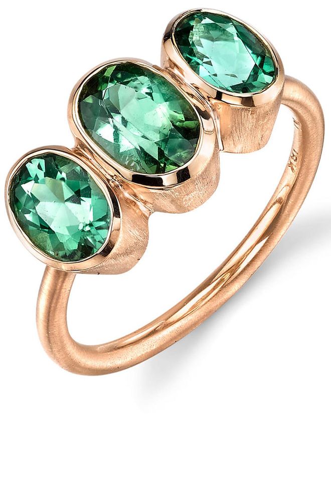 Emerald and rose gold ring, price upon request, ireneneuwirth.com.
