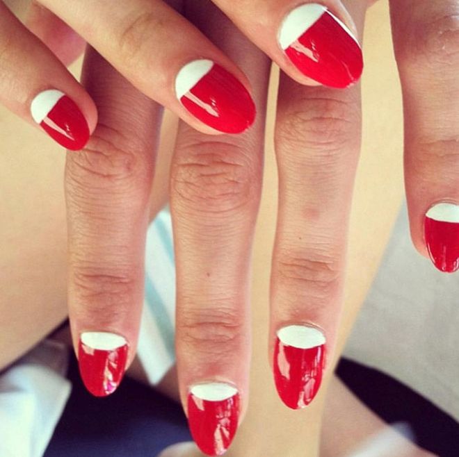White caps along the cuticle give an oval shape manicure a winter wonder vibe. @jessicawashick