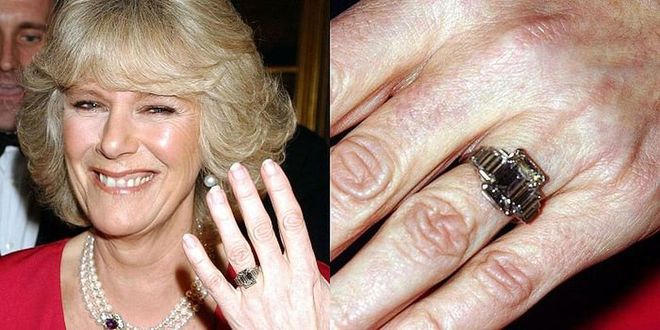 Camilla was gifted a gorgeous Art Deco ring that belonged to the Queen Mother when Charles proposed. Apparently, the Queen Mother herself was given the ring as a gift at the birth of Elizabeth II, so it has an extremely important royal history. Photo: Getty 