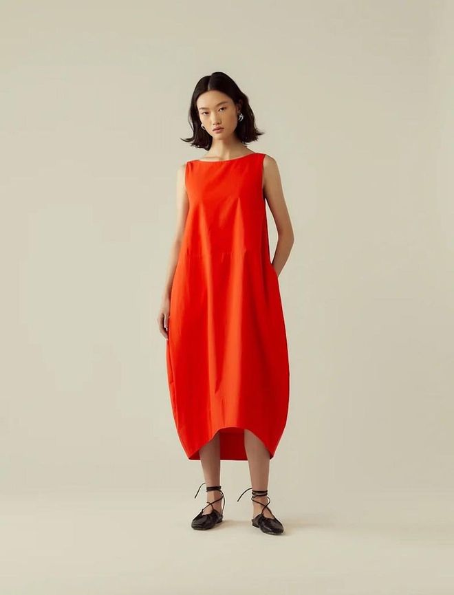 Cocoon Dress With Back Detail - Flame, $199, Rye 