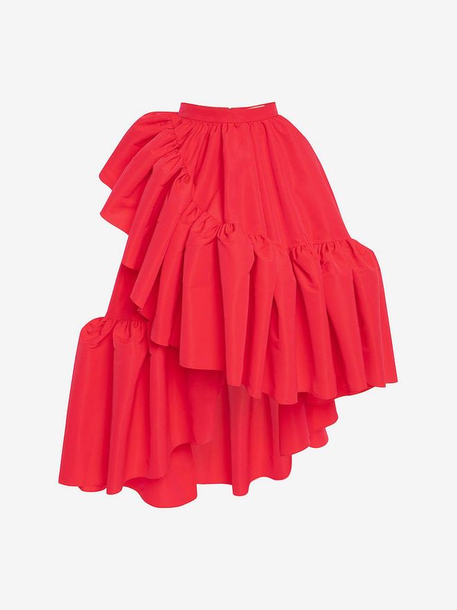 Gathered Ruffle Midi Skirt in Neon Pink, $2,855, Alexander McQueen