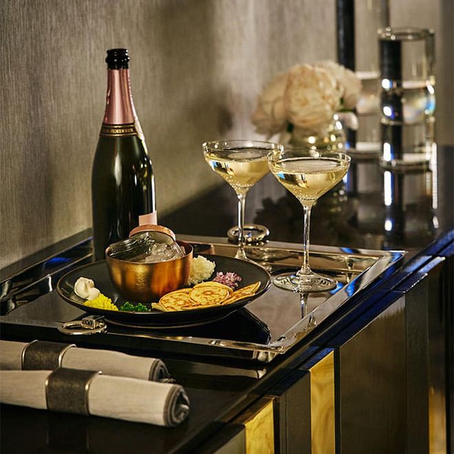 In the heart of Beverly Hills, luxury-loving foodies can enjoy the "Caviar and Vintage Champagne Royal Package," which costs $20,000 per night and accommodates up to ten guests in the 3,800 square foot Royal Suite. On offer are an array of delicacies ranging from Beluga caviar and Kusshi oysters to Alaskan king crab and Maine lobster tails, with a bottle of 2002 Salon "Le Mesnil - Grand Cru" Blanc de Blancs Brut Champagne provided.