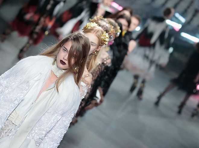 A model walks the runway wearing Rodarte Fall 2016 during New York Fashion Week on February 16, 2016 in New York City.