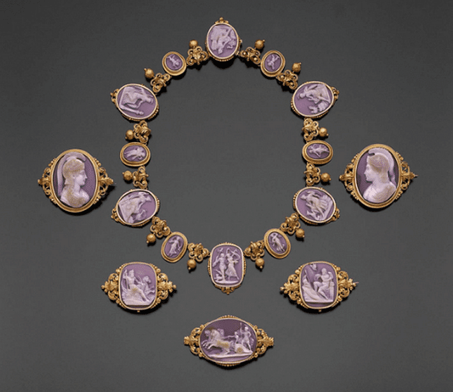 The museum's jewelry collection is small but covers a wide range of eras. Included is this set of cameos, carved in Italy in the mid 19th century.
