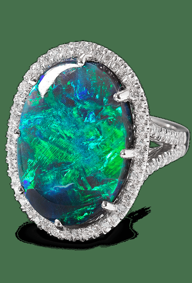 Black opal and diamond ring, $58,500, rauantiques.com.
