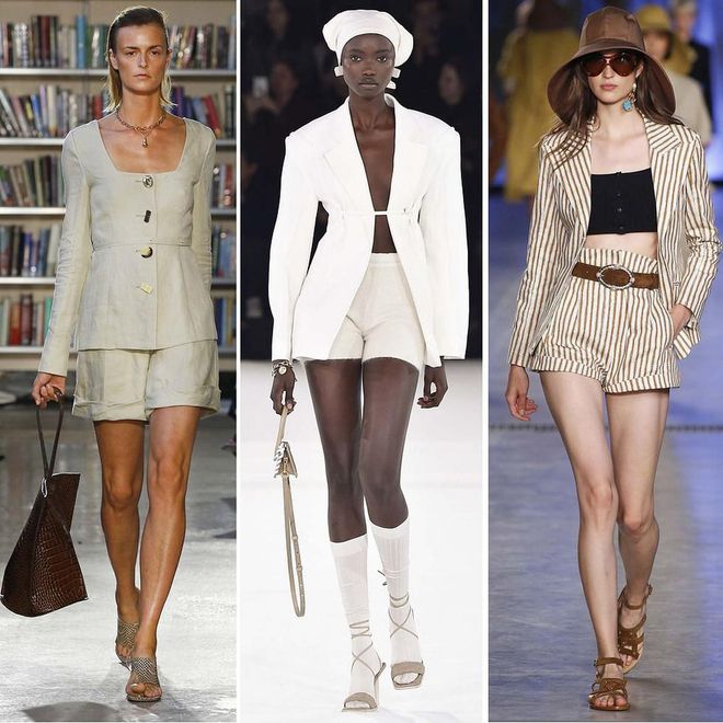 Although the short suit has potential be an excellent workwear addition and can instantly be dressed up for more formal occasions, a few brands proved that it wins for casual moments too. Rejina Pyo’s linen look was all about effortless summer glamour, while Jacquemus embraced a sexy take and Alberta Ferretti gave the suit a ‘70s spin.