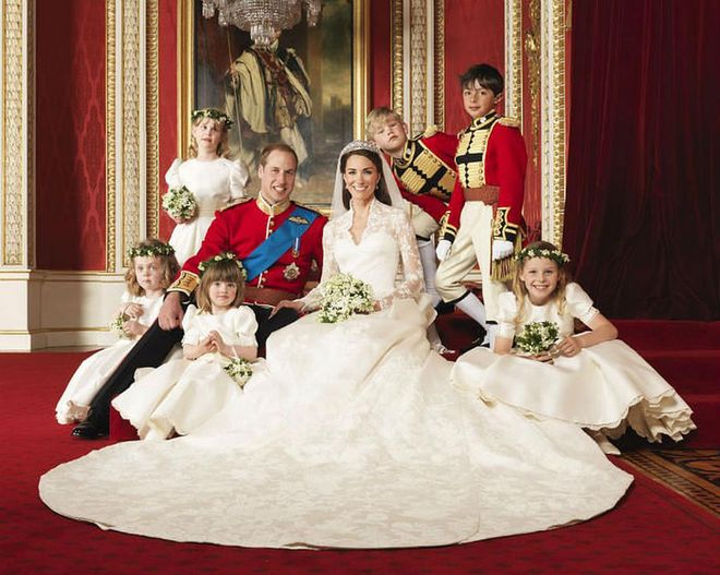 The Duke and Duchess of Cambridge with the young wedding party.Photo: Getty