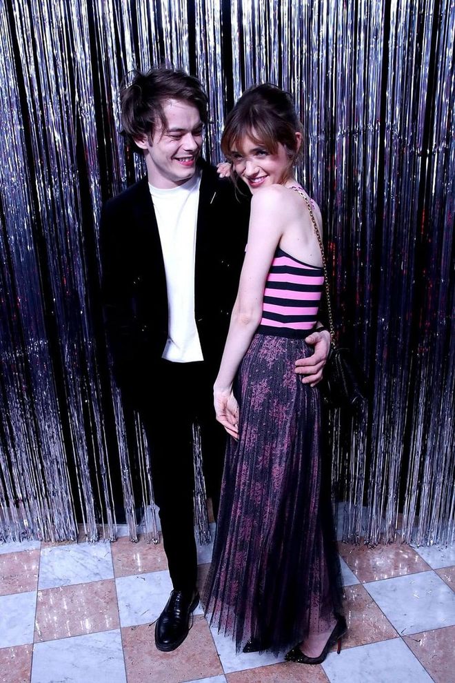The Stranger Things co-stars turned real-life lovers have gone on a ridiculously sweet, PDA-filled tour since confirming their relationship in December 2017. Here, the couple poses cheekily at the 2018 Dior Addict Lacquer Plump event in Los Angeles. Photo: Getty