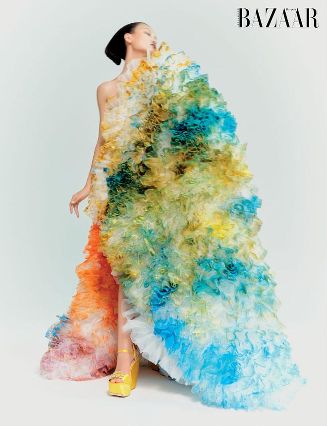 Dress, Tomo Koizumi spring/summer 2024. Platform wedges, Roger Vivier. Photo: Stefan Khoo