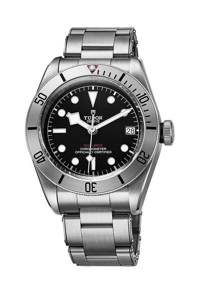 Tudor’s beloved Black Bay is fresh this year with an engraved steel rotating bezel. It's waterproof to 200 meters, and the self-winding mechanical movement has a 70-hour power reserve and (for the very first time) features a date window.