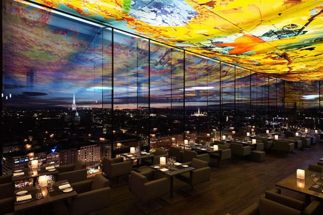 A high-rise restaurant fit for an artful city. With a mosaic ceiling and tall glass windows, Le Loft offers modern cuisine using local ingredients. Photo: Le Loft