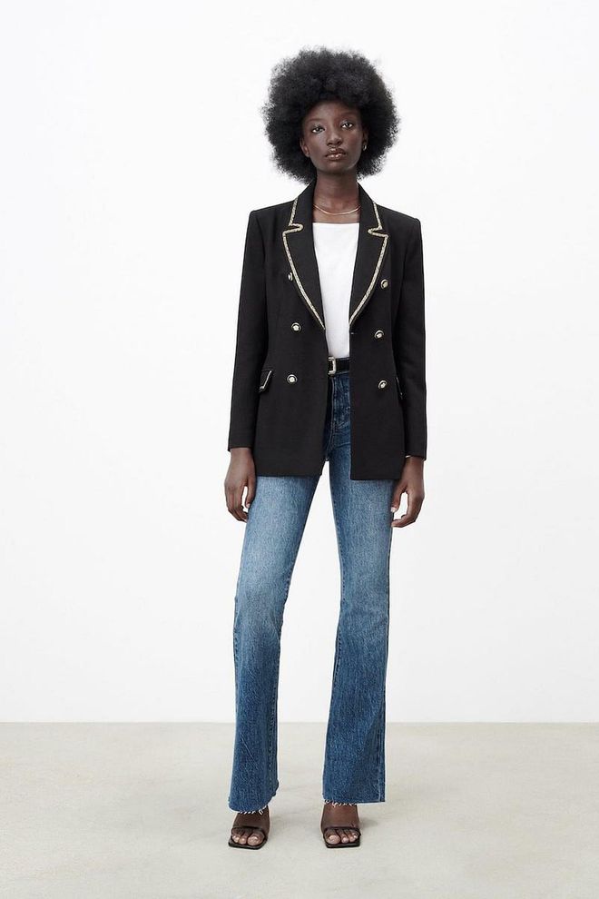 Double-Breasted Black Blazer With Contrast Trim, $139, Zara