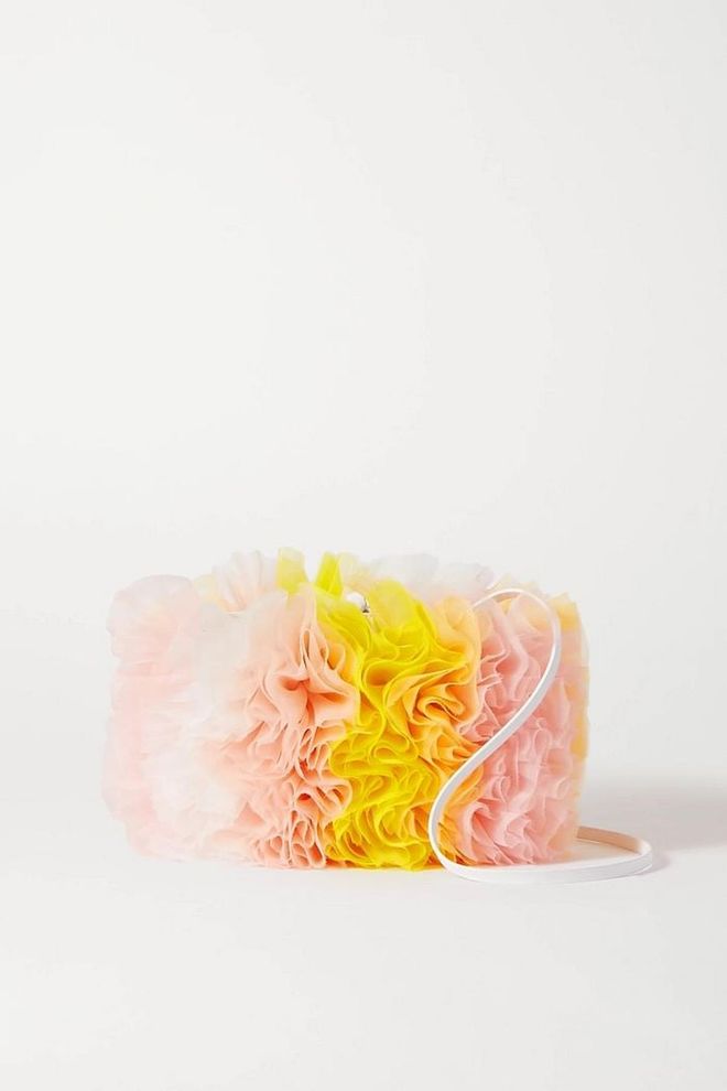 Leather-trimmed ruffled tulle shoulder bag , $1,035, Tomo Koizumi X Emilio Pucci at Net-a-Porter