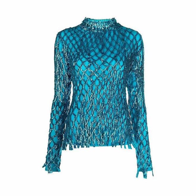 Long-Sleeved Metallic Sequin Top, $576, MSGM at Farfetch