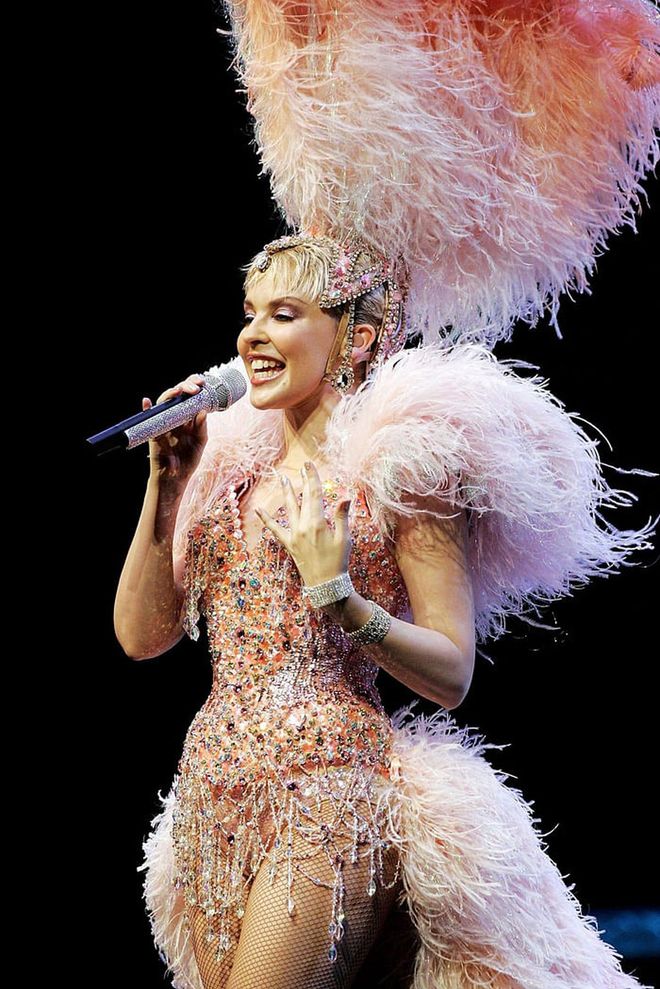 On stage for the opening night of her Showgirl Homecoming tour in 2005. Photo: Getty 