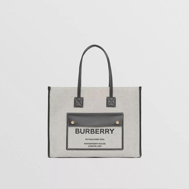 Medium Two-Tone Canvas And Leather Freya Tote, $2,190, Burberry