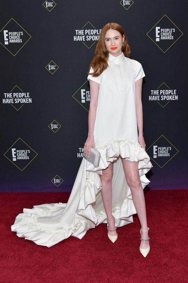 Karen Gillan pairs a Viktor and Rolf gown with Jimmy Choo heels.

Photo: Getty