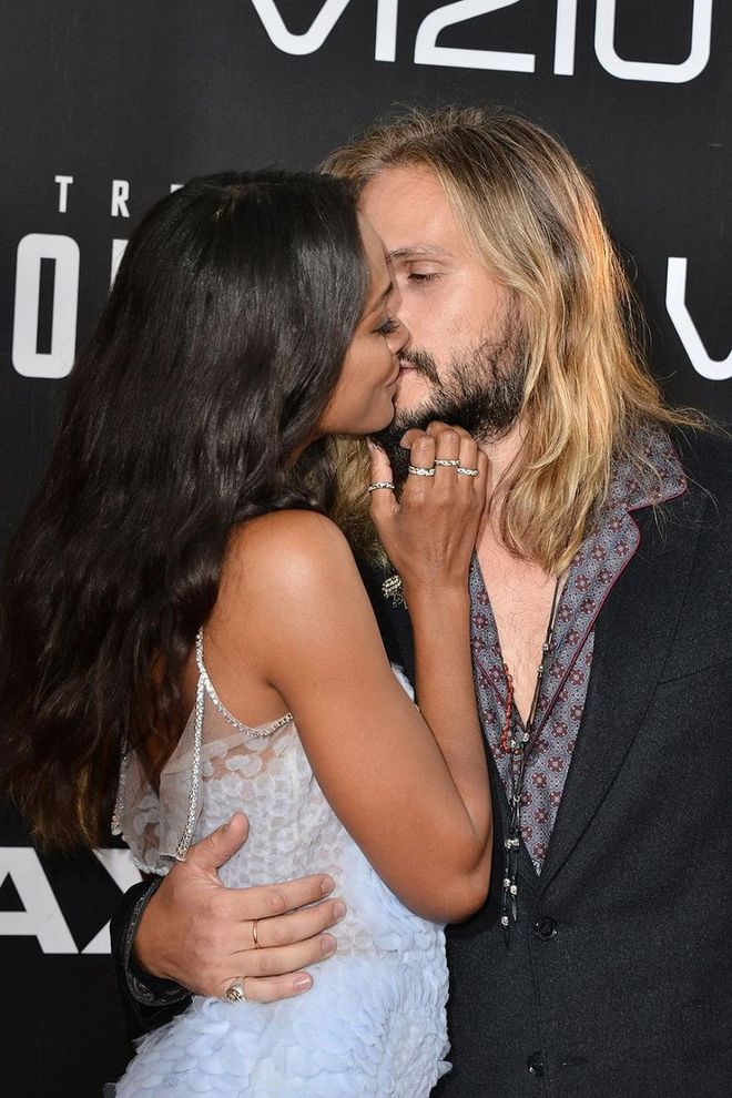 Throw a red carpet in front of Zoe Saldana and her husband Marco Perego and they’re basically guaranteed to make out on it (which, props). Here, in 2016, the couple embraced each other at the premiere of Star Trek Beyond in San Diego. Photo: Getty