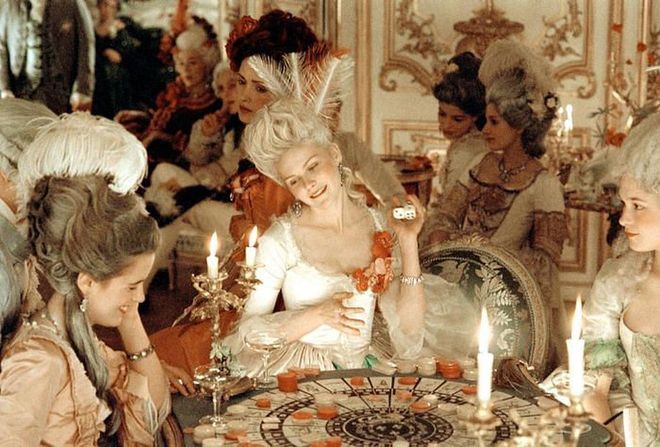 Sofia Coppola’s 2006 remake of Marie Antoinette features $4 million worth of genuine Fred Leighton diamonds sprinkled over the various members of the royal French household.

The best and boldest pieces, naturally, were reserved for Kirsten Dunst in the titular role, but the rest of her court sparkles just as brightly in paste jewels, conceived by the film’s Oscar-winning costume designer Milena Canonero.

Photo: Courtesy of Sony Pictures Home Entertainment