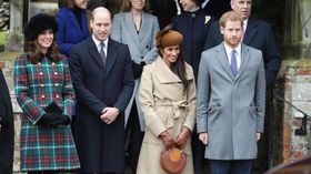 Prince William, Duchess Kate, Duchess Meghan, and Prince Harry attend the 2017 Christmas Day Church service at Church of St Mary Magdalene in King’s Lynn, England.
