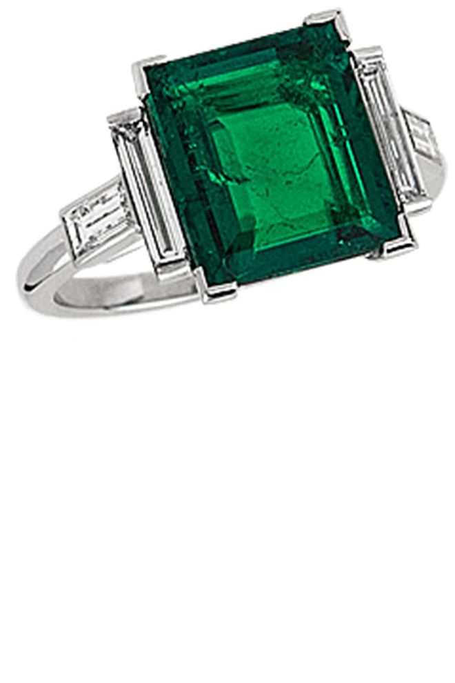 Diamond, Colombian Emerald and Platinum ring, Price upon request, stephenrussell.com.
