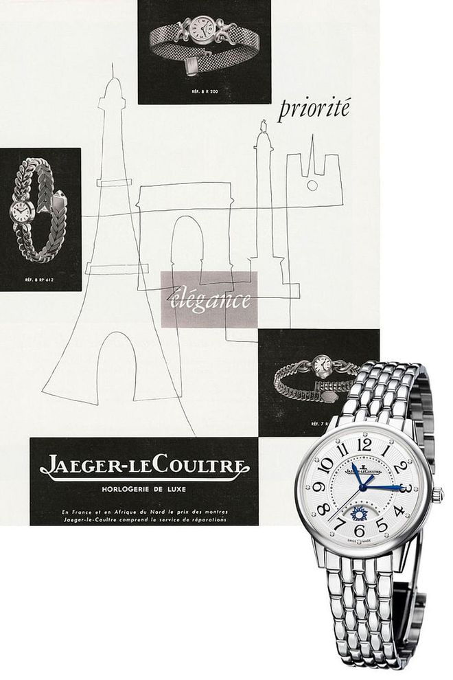 Simplicity at it's finest, this Parisian ad has clean lines and intricate mechanics—and the steel automatic self-winding Rendez-Vous of today would fit right in, with its clear numerals and eye-catching pops of blue.

Rendez-Vous Night & Day Large in stainless steel, USD9,900; jaeger-lecoultre.com
