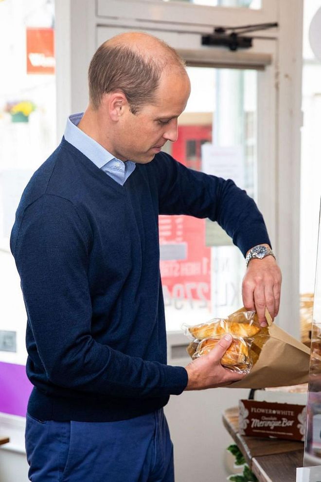 The prince was photographed purchasing goods in the bakery.