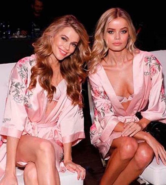 Megan Williams and Frida Aasen backstage at the 2017 Victoria's Secret Fashion Show.