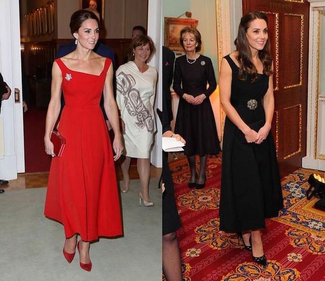 The Duchess owns this dress by Preen in two colors—red and black. Photo: Getty 